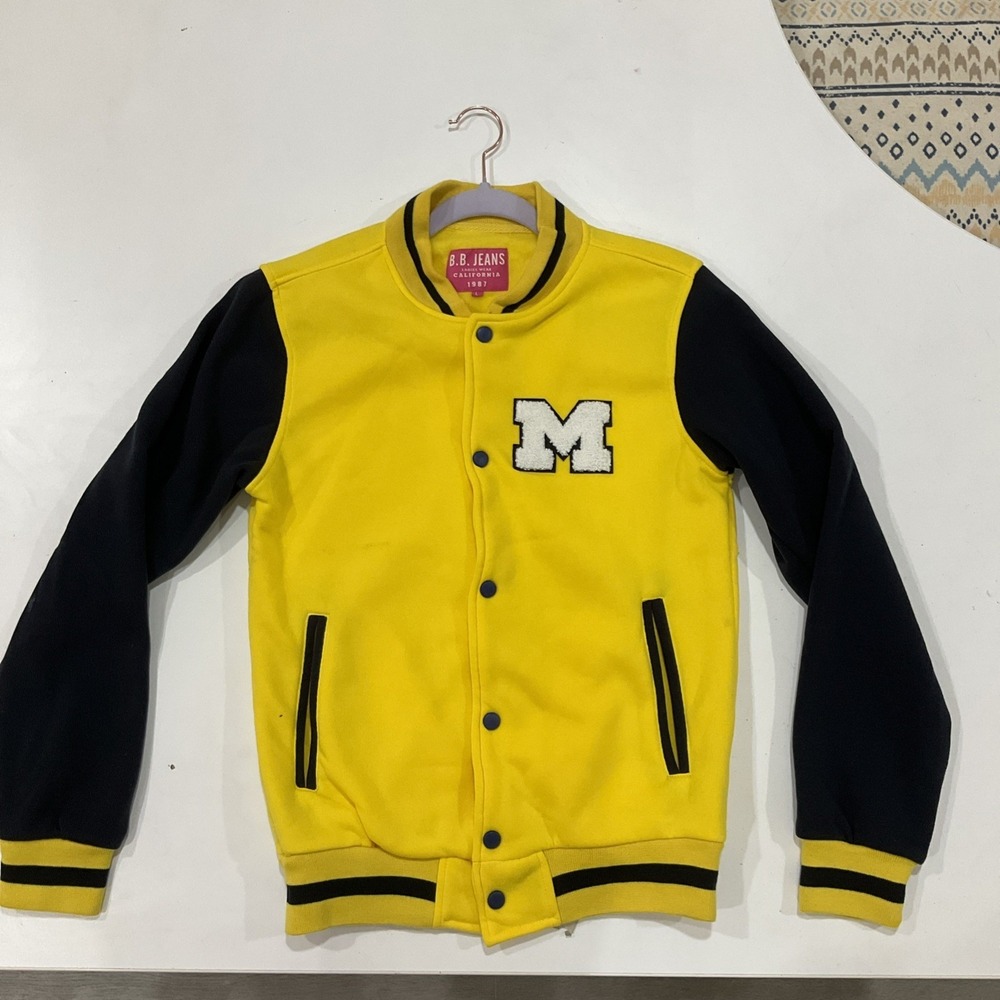 BB jeans Women's Michigan  Varsity Jacket Yellow with M Patch Large Fleece